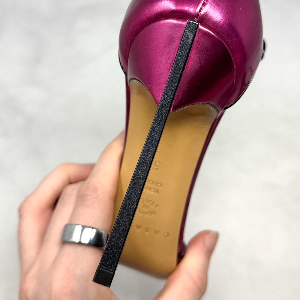 CASADEI Candylux Blade Chrome Metallic Ankle Strap Stiletto Sandal Heels Pink 35 - Picture 9 of 14
